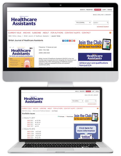 Picture of British Journal of Healthcare Assistants Website £3 for 3 months