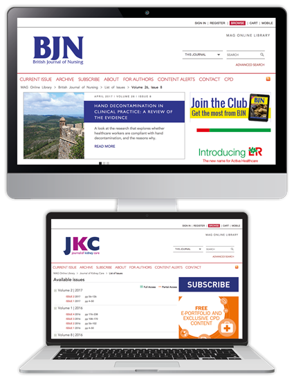 Picture of British Journal of Nursing Website & CPD & free Journal of Kidney Care
